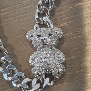 Crystal Teddy Bear Charm Bracelet - Silver Tone